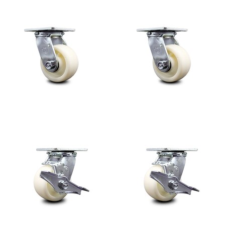 Service Caster 4 Inch Nylon Swivel Caster Set with Ball Bearings 2 Brakes SCC-30CS420-NYB-2-TLB-2